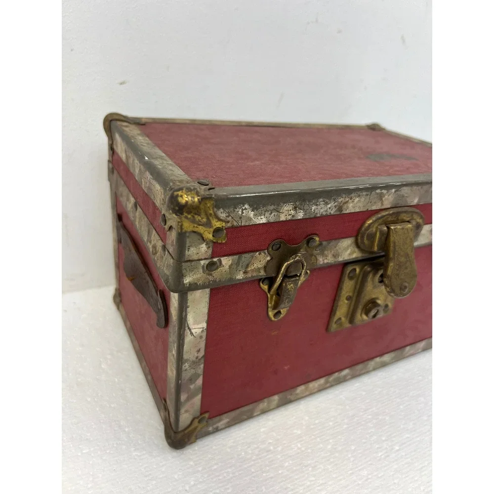 Vintage Dollhouse Steamer Trunk w Tray Miniature Wood Chest Box SALESMAN SAMPLE